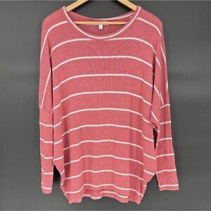 Francesca's Women's Oversized Striped Knit Shirt L Pink & White Boho Casual